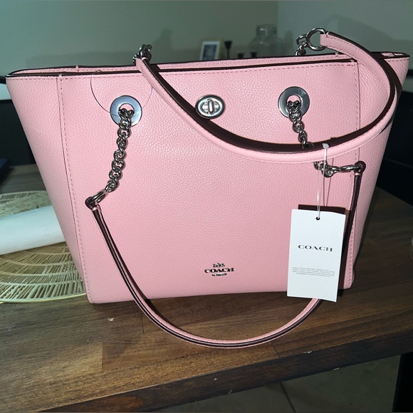 Pbbl Trnlk Chn Tot 2 | Coach Pink Medium Sized Tote Bag - Picture 1 of 4